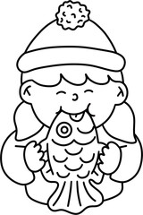 겨울 간식 붕어빵 먹는 어린이 캐릭터 라인드로잉 색칠공부(winter food character line drawing coloring)