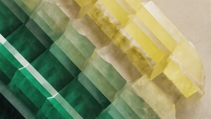 Abstract Geometric Pattern of Green and Yellow Rectangles with Motion Blur Effect.