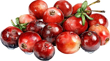 Watercolor masterpiece: Close-up illustration of a sprig of vibrant green holly with bright red berries Watercolor Hygge and Hearth Whimsical Woodland Storybook