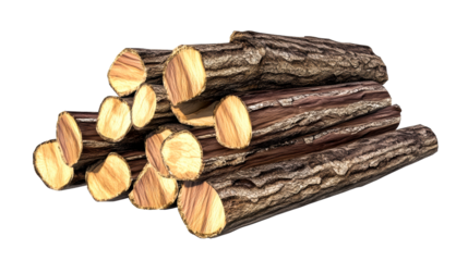 Stack of cut logs with rough bark and wood grain