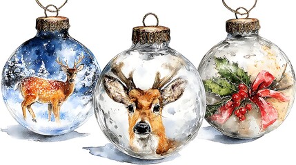 Watercolor masterpiece: Close-up illustration of a vintage glass Christmas ornament Watercolor Hygge and Hearth Whimsical Woodland Storybook