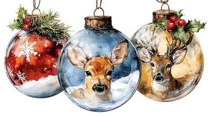 Watercolor masterpiece: Close-up illustration of a vintage glass Christmas ornament Watercolor Hygge and Hearth Whimsical Woodland Storybook