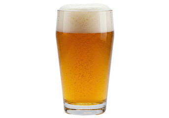 Isolated pint of beer with head of foam on counter for restaurant, bar, pub ad, menu use