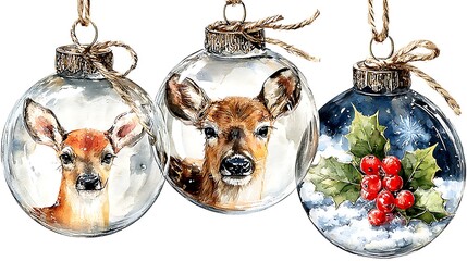 Watercolor masterpiece: Close-up illustration of a vintage glass Christmas ornament Watercolor Hygge and Hearth Whimsical Woodland Storybook
