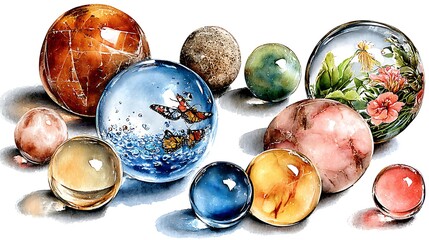 Watercolor masterpiece: Close-up illustration of a vintage glass Christmas ornament Watercolor Hygge and Hearth Whimsical Woodland Storybook