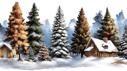 Artistic watercolor rendition: A whimsical gingerbread forest scene, with various gingerbread trees Watercolor Hygge and Hearth Whimsical Woodland Storybook