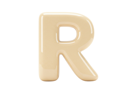 Isolated glossy beige letter R alphabet for spelling & word creation, 3D rendering