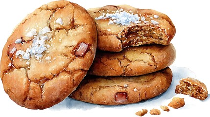 Photorealistic watercolor: Stack of freshly baked gingerbread cookies, some plain, some with intricate icing Watercolor Hygge and Hearth Whimsical Woodland Storybook