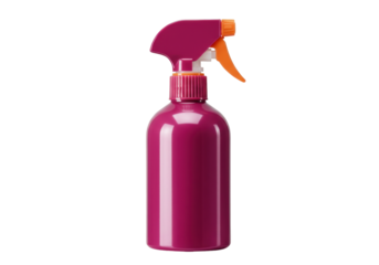 Isolated spray bottle for household cleaning or personal care, magenta and orange design