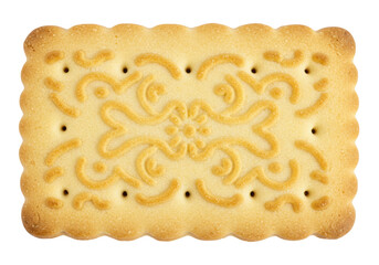 Isolated patterned shortbread cookie, crunchy biscuit with decorative design on sweet snack food