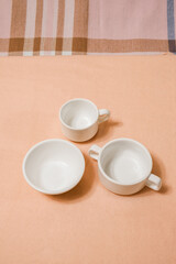 white dishes, soup plate, bowl and cup