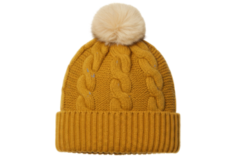 Isolated orange knit hat with pompom, handmade and fashionable headwear for cold winter days