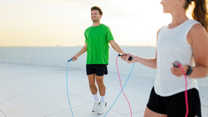 Jump rope session on a rooftop in the city