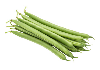 Isolated pile of fresh, raw, whole green beans against a neutral backdrop for cooking prep
