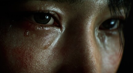 Hyperreal close-up of tearful eyes emotional portrait