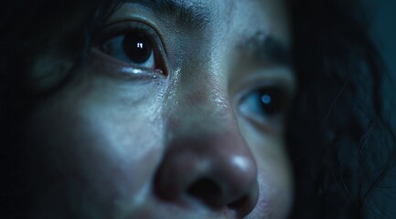 Hyperreal close-up of tearful eyes emotional portrait