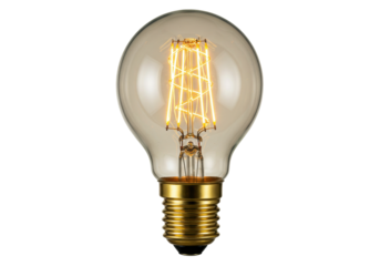 Isolated amber glass globe Edison light bulb with spiral filament, vintage style design
