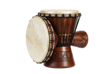 Isolated Pair of African Ethnic Drums, Goblet Drum and Djembe, Musical Instruments on Display