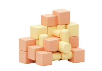 Isolated toy blocks in pastel colors for creative learning or education, soft shapes and hues