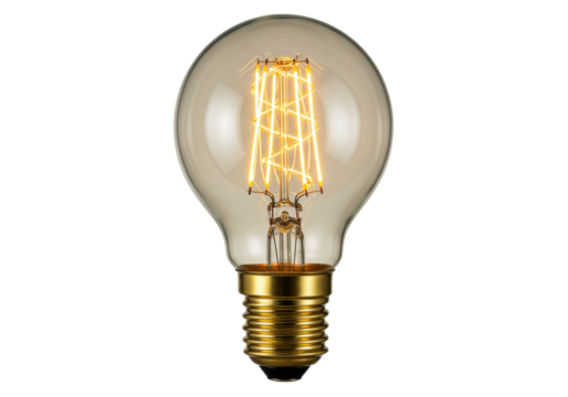 Isolated amber glass globe Edison light bulb with spiral filament, vintage style design