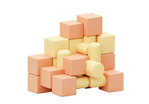 Isolated toy blocks in pastel colors for creative learning or education, soft shapes and hues