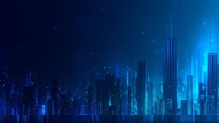 A digital cityscape glows with vibrant blues and lights, representing modern technology - Powered by Adobe