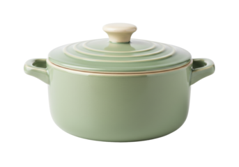 Isolated ceramic casserole dish with lid, kitchenware for cooking and serving dishes