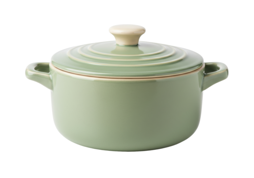 Isolated ceramic casserole dish with lid, kitchenware for cooking and serving dishes