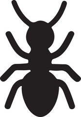 black ant silhouette, black vector icon style, simple shape, clean cut, white background, no shadow, no text, no gradient, high contrast, minimal de