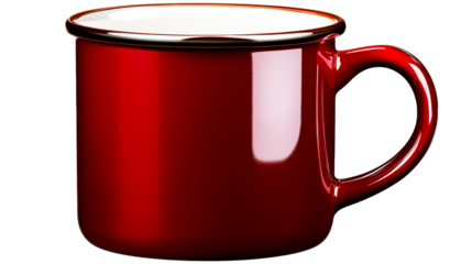 Glossy red enamel camp mug with handle isolated on white
