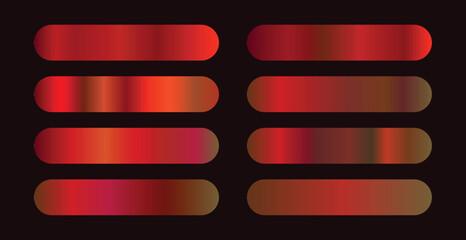 Set of Red gradient color  texture gradation background set. Vector shiny and metalic gradient collection for border, frame, ribbon design