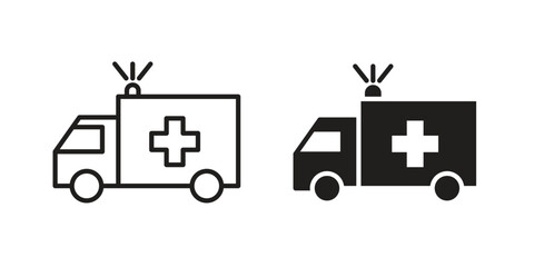 Ambulance icon flat and thin stroke vector pack. Editable icons set © Rajes