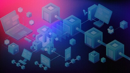 Futuristic isometric visualization of a decentralized network
