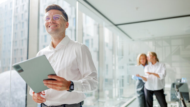 Business meeting in modern office setting