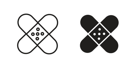 Band aid icon flat and thin stroke vector pack. Editable icons set