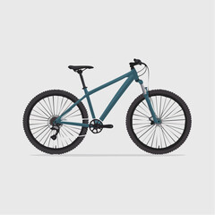 A teal blue mountain bike with knobby tires and a suspension fork, depicted against a plain light grey background.