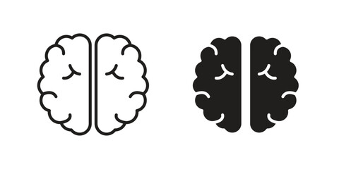 Brain icon flat and thin stroke vector pack. Editable icons set