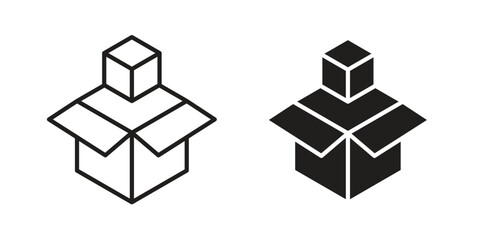 Box opened icon flat and thin stroke vector pack. Editable icons set