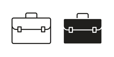 Briefcase icon flat and thin stroke vector pack. Editable icons set
