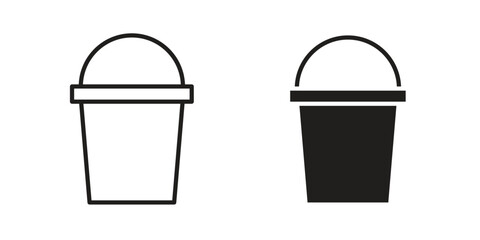 Bucket icon flat and thin stroke vector pack. Editable icons set