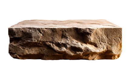 Natural rough sandstone block platform isolated on white background