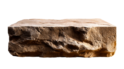 Natural rough sandstone block platform isolated on white background