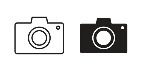 Camera icon flat and thin stroke vector pack. Editable icons set