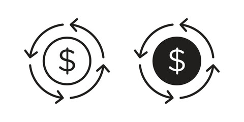 Cash flow icon flat and thin stroke vector pack. Editable icons set