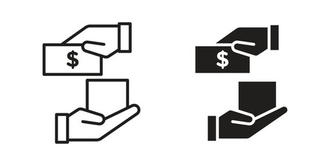 Cash on delivery icon flat and thin stroke vector pack. Editable icons set