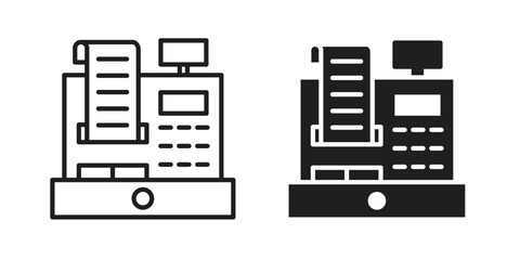 Cash register icon flat and thin stroke vector pack. Editable icons set