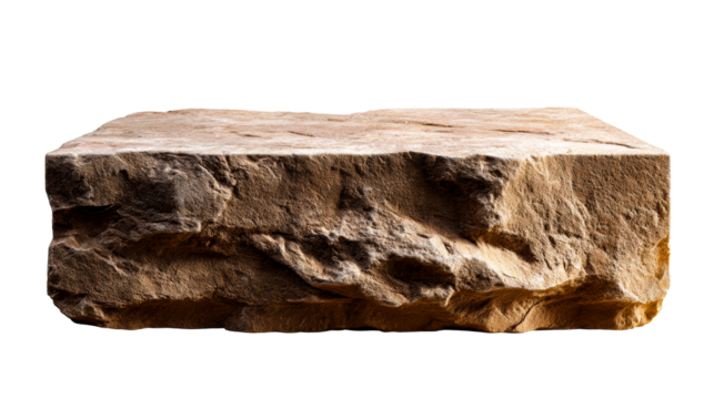 Natural rough sandstone block platform isolated on white background