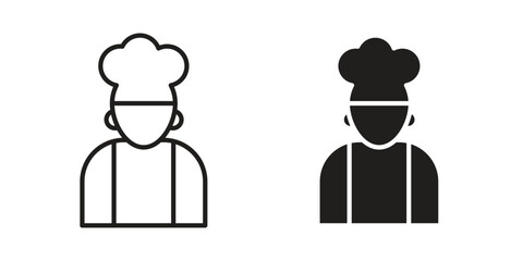 Chef icon flat and thin stroke vector pack. Editable icons set
