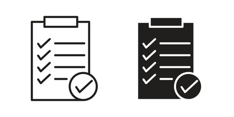 Clipboard check icon flat and thin stroke vector pack. Editable icons set
