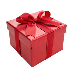 Obraz premium A vibrant red gift box with a shiny ribbon, perfect for special occasions and celebrations.